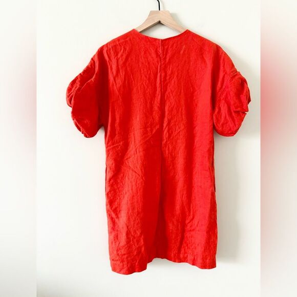 Banana Republic Colette Linen Mini Dress with Puff Sleeve in Red Orange - XXS - Picture 6 of 8